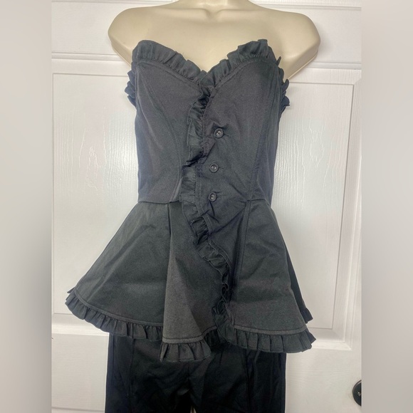 PrettyLittleThing Black Woven Frill Peplum Flared Jumpsuit Size 2 Nwt - Picture 5 of 8